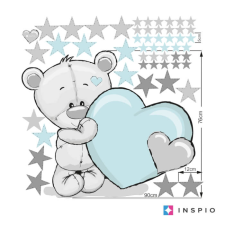 INSPIO Matrica gyerekszobába - Maci pasztellkék szívecskével (9480f) tapéta, díszléc és más dekoráció