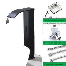  Intelligens érzékelős mosdócsaptelep, automatikus érzékelő, vízesés kivitel, fekete magas A csaptelep