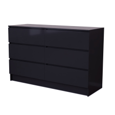 Intenso 6 fiókos komód - 120 cm - magasfényű fekete bútor