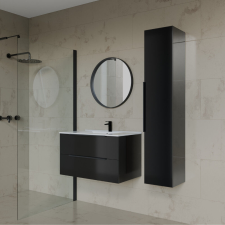 Intenso fiókos fürdőszobabútor szett mosdókagylóval - 80 cm (magasfényű fekete) fürdőszoba bútor