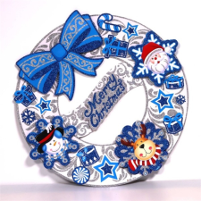 IRIS 3D karácsonyi koszorú mintás/39x39cm/fehér-kék karton dekoráció karácsonyi dekoráció