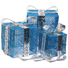 IRIS Doboz alakú /1db 20cm 1db 25cm 1db 30cm/ kék-ezüst fémdoboz műanyag masnival dekor szett karácsonyi dekoráció