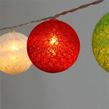 IRIS Gömb alakú 6cm/színes fonott/1,5m/piros-fehér-zöld/10db LED-es/USB-s fénydekoráció karácsonyfa izzósor