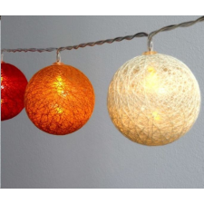 IRIS Gömb alakú 6cm/színes fonott/1,5m/piros-narancs-meleg fehér/10db LED-es/USB-s fénydekoráció (104-10) karácsonyfa izzósor