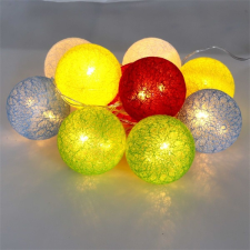 IRIS gömb alakú 6cm/színes fonott/1,5m/több színű/10db led-es/usb-s fénydekoráció világítás