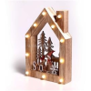 IRIS Karácsonyi ház alakú Télapó-rénszarvas mintás/20x30x5,5cm/meleg fehér LED-es fa fénydekoráció (IRIS_309-01)