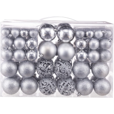 IRIS Karácsonyi Műanyag gömb dísz készlet 100 darabos Vegyes méret - Ezüst (XMS-002) party kellék