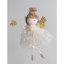 IRIS Karácsonyi Textil felakasztható angyal szívvel 17cm - Krém (060589) party kellék