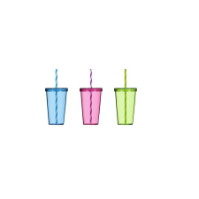 IRIS Mix Coloured 660ml Műanyag pohár szívószállal - Kék/rózsaszín/zöld színekben üdítős pohár