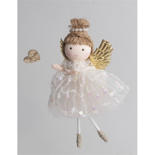 IRIS textil akasztós angyal szívvel krém 17 cm karácsonyfadísz