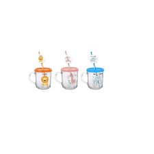 IRIS Üveg gyerek bögre szívószállal 246ml - Oroszlán/dinoszaurusz/polip minta (131567-000) bögrék, csészék