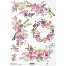 ITD Collection Rizspapír A4 - Aquarell virág - lilás dekorációs kellék