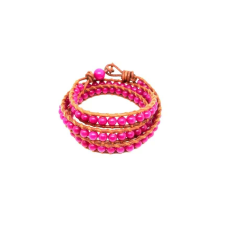 Jáde szin pink golyó 6mm bőrrel font kari 58cm karkötő