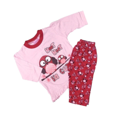 JAM Jam Hosszú Ujjú Pamut Pizsama 6-12 hónapos korig - Rózsaszín Baglyos - Kiárusítás