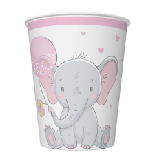 Javoli Baby elefánt Pink Balloon papír pohár 8 db-os 250 ml party kellék