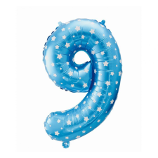 Javoli Blue with Stars, Kék 9-es szám fólia lufi 64 cm party kellék