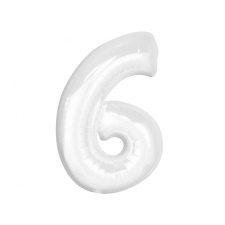 Javoli Fehér B&amp;C White 6-os szám fólia lufi 92 cm party kellék