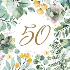 Javoli Happy Birthday 50 Floral Frame szalvéta 20 db-os 33x33 cm party kellék