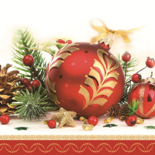 Javoli Karácsony Red Bauble szalvéta 20 db-os 33x33 cm party kellék