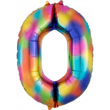 Javoli Rainbow óriás szám fólia lufi 0-ás, 88x63 cm party kellék