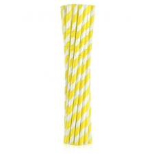 Javoli Sárga Yellow Stripes rugalmas papír szívószál 12 db-os party kellék