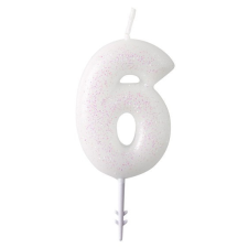 Javoli White, Fehér csillámos gyertya 6-os 6,5 cm party kellék