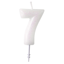 Javoli White, Fehér csillámos gyertya 7-es 6,5 cm party kellék