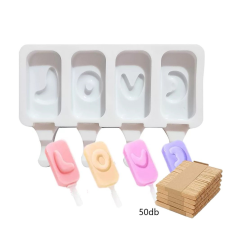Jégkrém készítő szilikon forma, love minta 12,5x19cm +Fa pálcika 50db sütés és főzés