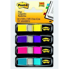 Jelölőcímke, műanyag, 4x35 lap, 12x43 mm, 3M POSTIT, élénk vegyes jegyzettömb