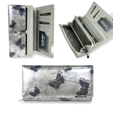  Jennifer Jones Női Bőr Pénztárca 5288-14 Ezüst Lakk – Nagy Méret – Pillangós