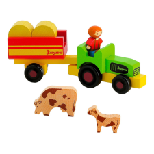 JEUJURA fa építőkészlethez fa figurák Farmer traktorral 7 db barkácsolás, építés
