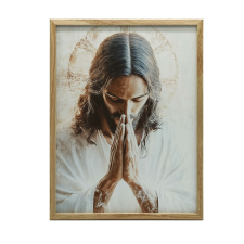 JÉZUS IMÁBAN VALLÁSI FALI PLAKÁT FEKETE KERETBEN 70X100 CM grafika, keretezett kép