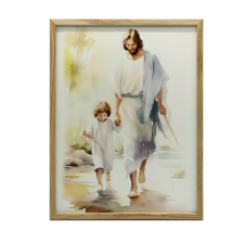 Jezus spacerujący z dzieckiem, 50x70 cm, bez ramy, papier matowy 230 gsm grafika, keretezett kép