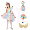 JM Farsangi unikornis jelmez kislányoknak szivárványszínű ruhával, fejdísszel és szárnyakkal – M méret – 120 cm