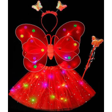 JM VilágÍtó pillangó jelmez fejpánttal es varázspálcával piros jelmez