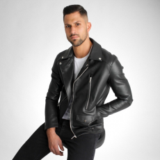  Joshua Black Biker Jacket - fekete motorosdzsekit - Méret: XL