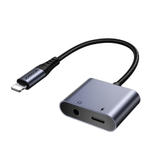 JOYROOM audió adapter és töltőkábel (elosztó, lightning+3.5mm jack aljzat - lightning, cipőfűző, DAC) FEKETE Apple IPAD, IPAD 2, IPAD (3rd Generation) tablet kellék
