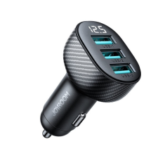 JOYROOM autós töltő 3 USB aljzat (5V / 3.4A, gyorstöltés támogatás, karbon minta) FEKETE mobiltelefon kellék