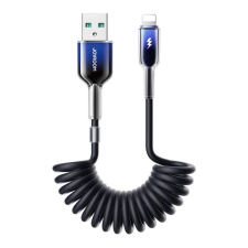 JOYROOM crystal-clear adatkábel (usb - lightning, 3a, gyorstöltő, 150cm, spirálkábel) fekete kábel és adapter