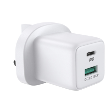 JOYROOM fal úti töltő Type-c USB / USB 30W Power Delivery Quick Charge 4,5a (UK csatlakozó) fehér (L-QP303) mobiltelefon kellék