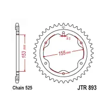 JT JTR893.38ZBK hátsó lánckerék JT Erőátviteli alkatrészek Láncok, lánckerekek, láncszettek Hátsó lánckerekek egyéb motorkerékpár alkatrész