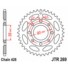 JT SPROCKETS Acél Standard Hátsó Láncsor 269 - 428 lánc, láncszett