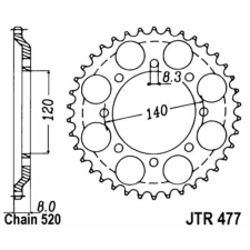 JT SPROCKETS Acél Standard Hátsó Láncsor 477 - 520 egyéb motorkerékpár alkatrész