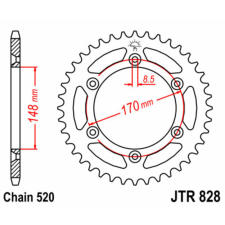 JT SPROCKETS Acél Standard Hátsó Láncsor 828 - 520 egyéb motorkerékpár alkatrész