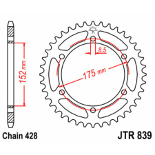  JT SPROCKETS Acél Standard Hátsó Láncsor 839 - 428 lánc, láncszett