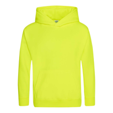 Just Hoods Gyerek élénk színű kapucnis pulóver AWJH004J, Electric Yellow-7/8