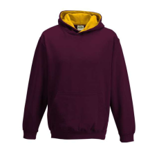 Just Hoods Gyerek kapucnis pulóver kontrasztos színű kapucni béléssel AWJH003J, Burgundy/Gold-3/4