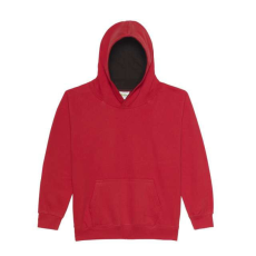 Just Hoods Gyerek kapucnis pulóver kontrasztos színű kapucni béléssel AWJH003J, Fire Red/Jet Black-9/11