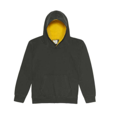 Just Hoods Gyerek kapucnis pulóver kontrasztos színű kapucni béléssel AWJH003J, Forest Green/Gold-9/11