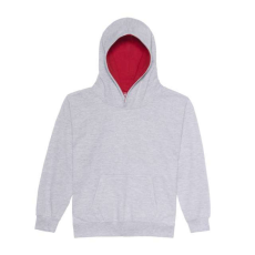 Just Hoods Gyerek kapucnis pulóver kontrasztos színű kapucni béléssel AWJH003J, Heather Grey/Fire Red-12/13